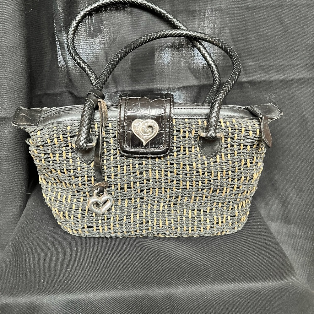 Brighton Black Woven Straw Satchel Shoulder Bag